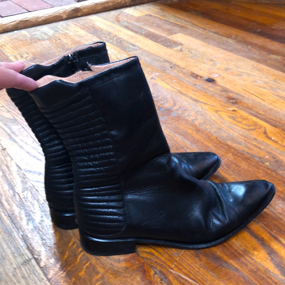 DKNY black leather moto boots
